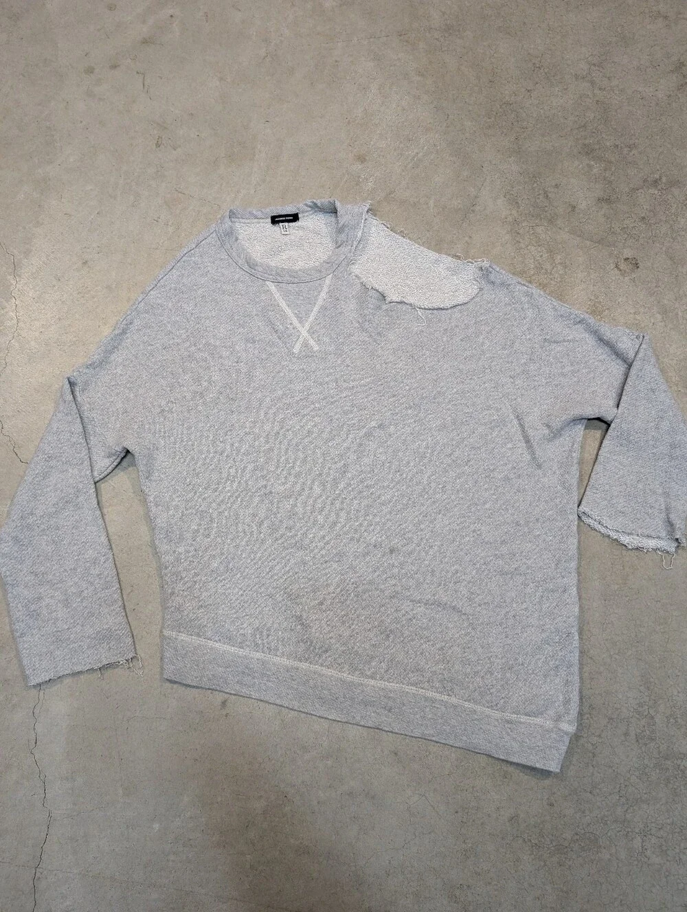 R13 Distorted Sweatshirt Light Gray Distressed Crewneck Sweater Mens S Japanese